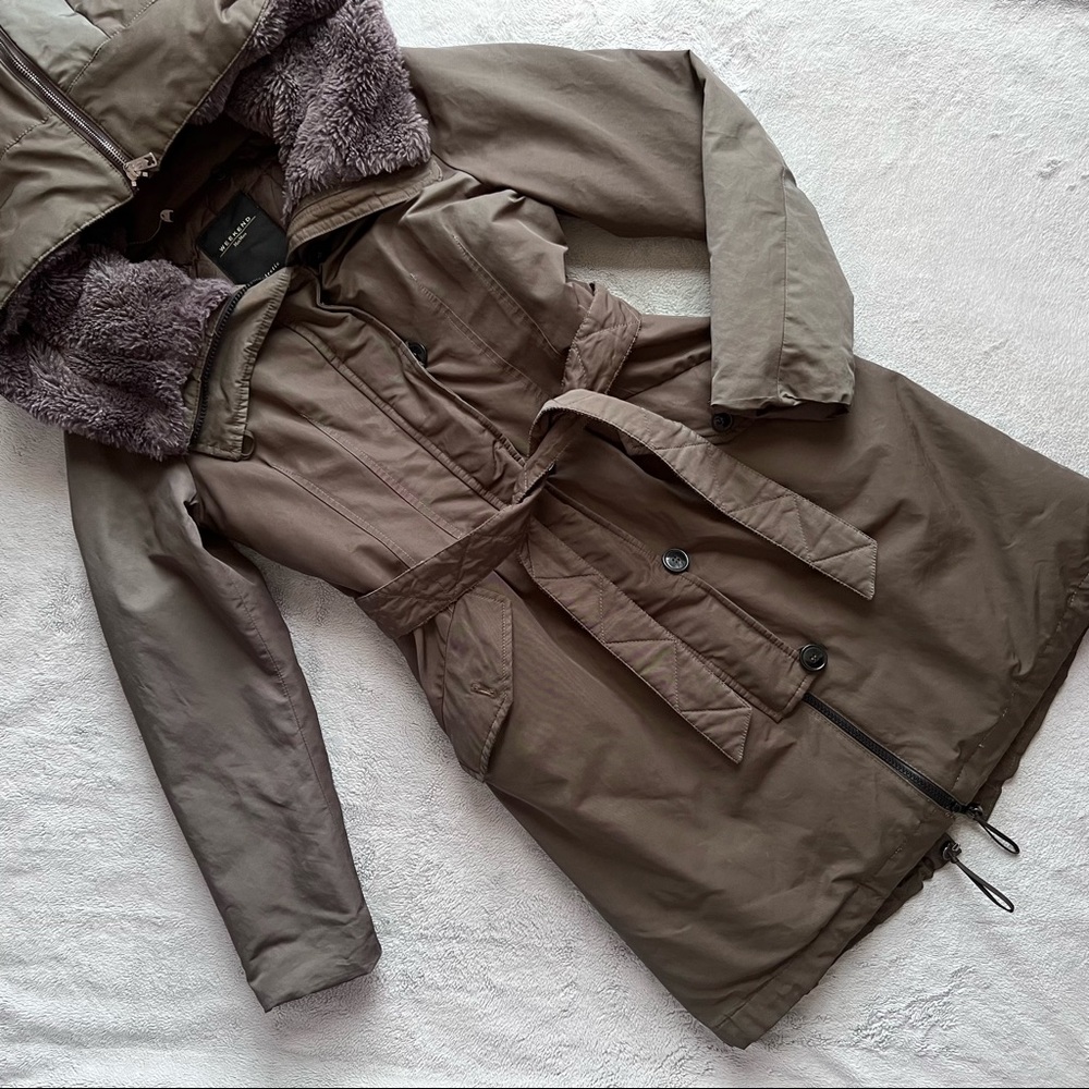 MaxMara Weekend Augusta Faux Fur Hood Belt Arctic Parka Padded Down Jacket Coat